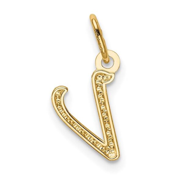14k Yellow Gold, Claire Collection Mini Lower Case Initial V Charm - Picture 3 of 5